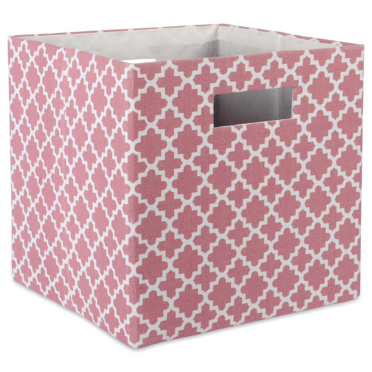 Contemporary Home Living Rose Pink Cube Storage Bin with Lattice Design 13"